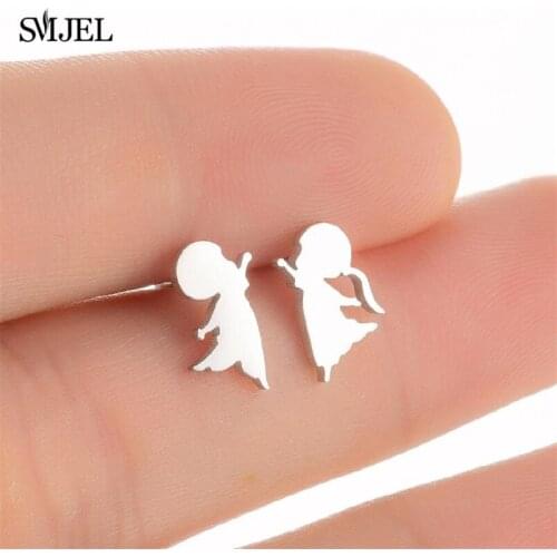 2021 Fashion New Stainless Steel Earrings Baroque Angel Cupid Boy and Girls Play Shape Earrings Family Jewelry Lover Mom Gifts