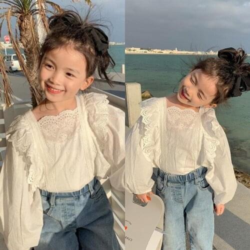 2021 Spring Summer Girls Blouses Korean Bubble Sleeve White Shirt Baby Shirt Childrens Fashion Tops