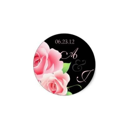 3.8cm Elegant Pink Rose Sticker [Black]