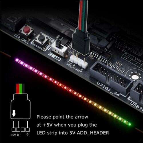 40cm Addressable WS2812b Digital LED Strip Rainbow RGB LED Lighting Kit for PC Computer Case Decor, for 5v 3pin Interface
