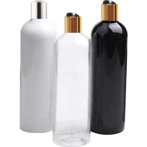 18pcs 400ml Empty black/white Cosmetic Bottle With gold disc Top Cap Cosmetic Lotion Packaging Emulsion bottle