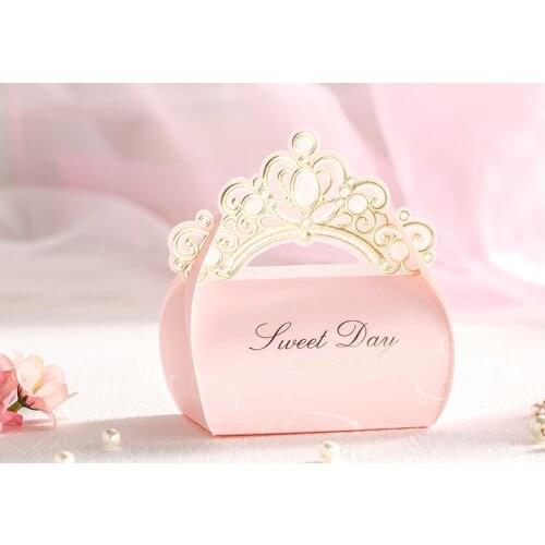 Free Shipping 50 X Euro Pink/Purple Crown Candy Box Wedding Favor Gift Box Party Deco Supply Carry Bag