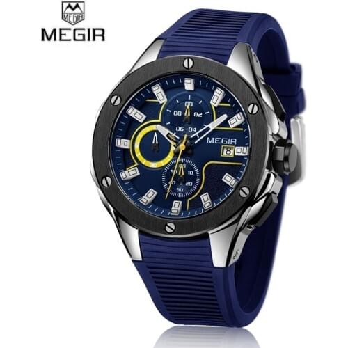 MEGIR Men Sport Watch Chronograph Silicone Strap Quartz Army Military Watches Clock Men Top Brand Luxury Male Relogio Masculino