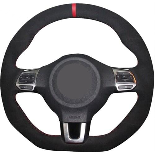 Black Suede Red Marker Car Steering Wheel Cover for Volkswagen Golf 6 GTI MK6 VW Polo GTI Scirocco R Passat CC R-Line 2010