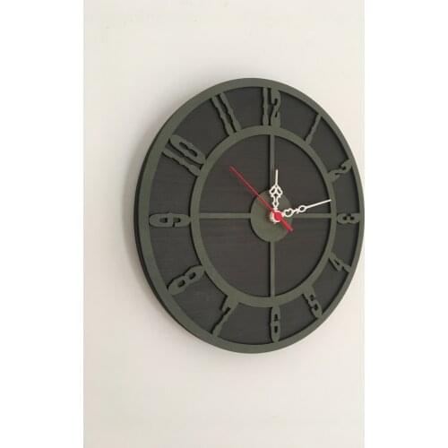 North Designed Tuşpa Mildew Green Circle Decorative Wall Clock 30 Cm