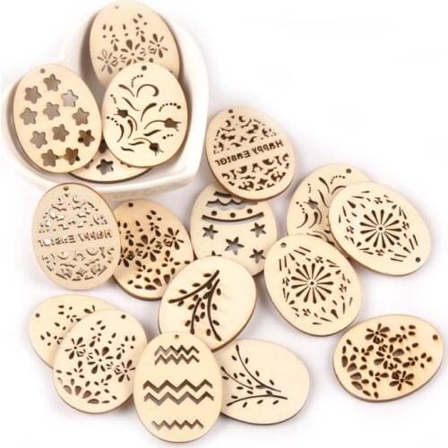 25pcs Mix Shape Easter Egg Wooden Scrapbooking Pendant For Home Drop Hanging Ornament DIY Accessories Decor Crafts 31x40mm M1887