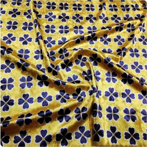 Digital Printing Yellow Bottom Four-leaf Clover Elastic Diamond Gold Velvet Cheongsam Dress Upper Garment Fabric