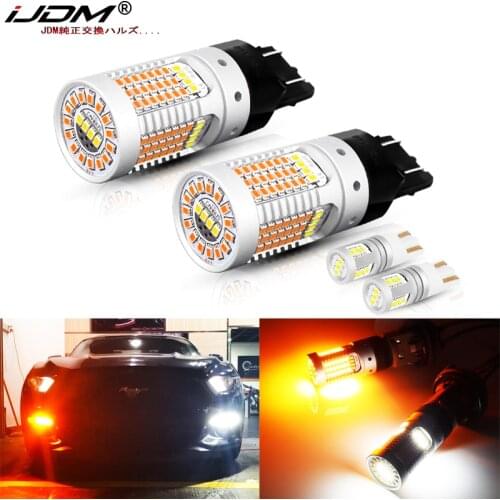 IJDM No Hyper Flash 7443 W21/5W LED For Ford Mustang Turn Signal Light/DRL Bulbs and T10 W5W LED Parking Clearance Lights 12V