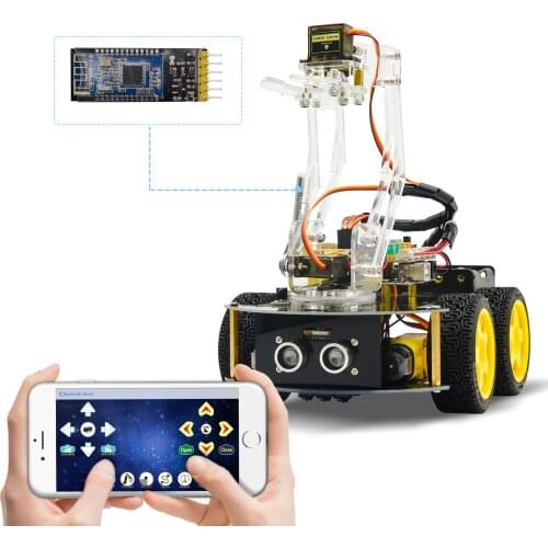 Keyestudio 4WD Mechanical Arm Robot Smart Car for Arduino Robot /Support Android &IOS