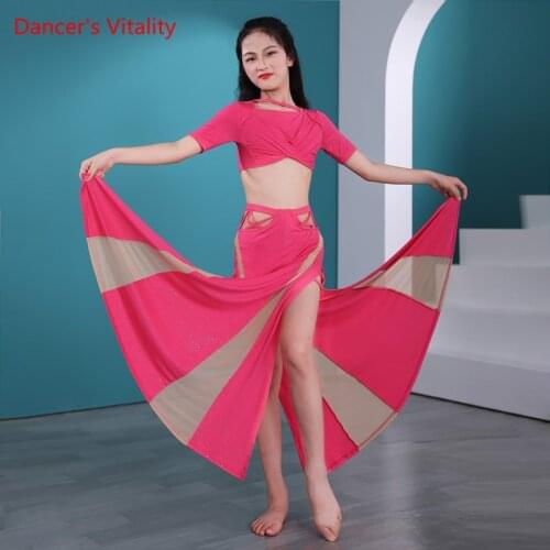 Belly Dance Suit Modal Top Short Sleeves Split Skirt Practice Clothes Set Child Elegant Profession Performance Clothing