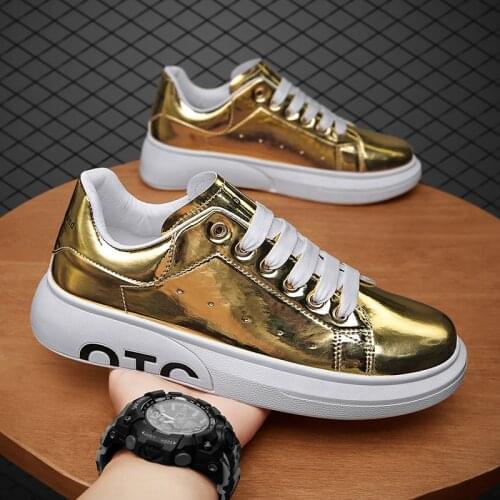 New Quality Winter Autumn Men Casual Shoes Gold Silver Sneakers Glitter Trainers Leisure Shoes Lace Up Male Dress Footwear