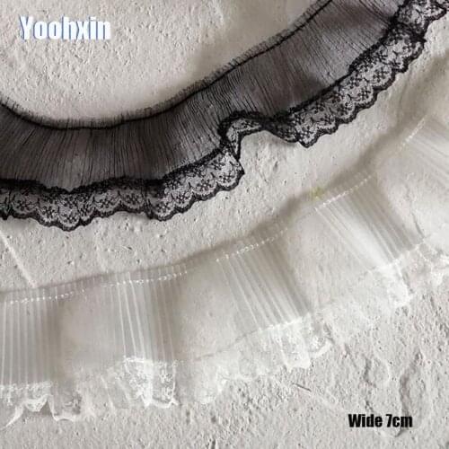 7CM Wide New black white Embroidery flower lace fabric trim ribbon DIY sewing applique collar dubai guipure dress wedding decor