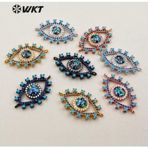 MC235 Sparkly Evil Eye Shape Connector ZC Micro Pave Connector Abalone Shell Connector For Jewelry Design Findings