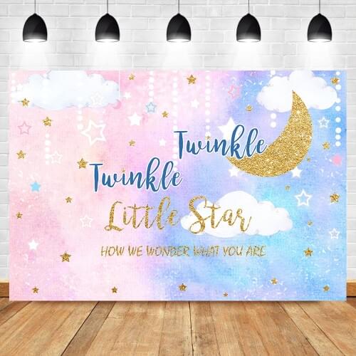 Neoback Gender Reveal Backdrop Pink Blue Twinkle Twinkle Little Star Baby Shower Photo Background Glitter Star Moon Backdrops