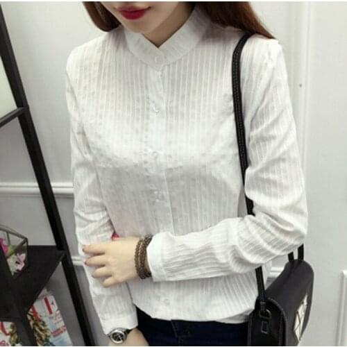 Fashion Grace High Quality Cotton Shirt Ladies White Blouse Springtime Long Sleeve Shirts Slim Female Casual Blouses Women Tops
