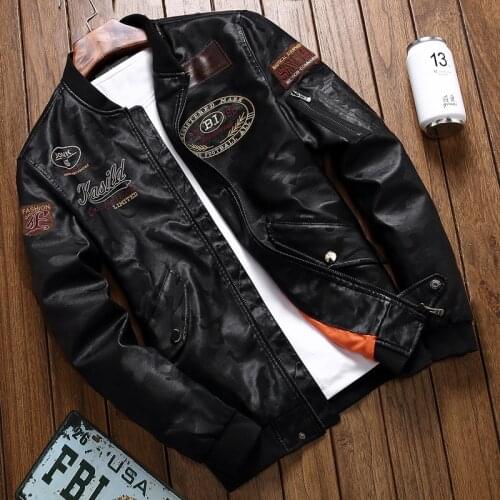 Mens Leather Jacket High-quality Fashion Bomber Jacket Leather Outerwear Antumn Winter Casual Men Leather Jackets and Coats