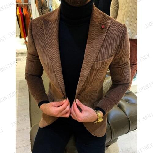 2020 Corduroy Men Blazer Slim Fit Man Self-cultivation Leisure Time Tide Jacket Hombre Business Suit Tailored Mans Suit Coat