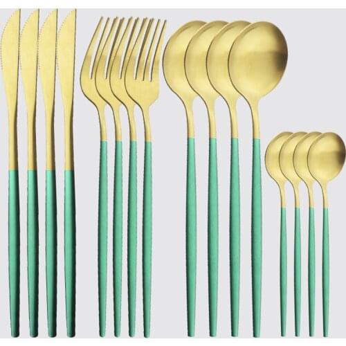 16Pcs Gold Matte Dinnerware Set Stainless Steel Flatware Cutlery Set Dinner Knife Fork Spoon Kitchen Silverware Set Tableware