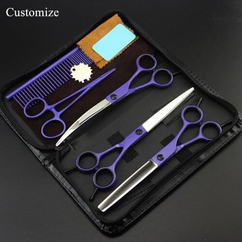 Customize 5 kit Japan 7 inch violet Pet dog grooming hair scissors dog thinning shears pet cutting barber hairdressing scissors