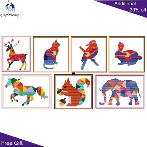 Cross stitch kits Color Deer Rainbow Horse Squirrel Cat Bird Rabbit Tangram cross stitch Stamp Colorful Animal cross stitch kit