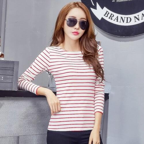 MRMT 2020 Brand New Spring Autumn Womens T-shirt Pure Cotton Long Sleeve T-shirt for Female Stripes Bottom Sweatshirt