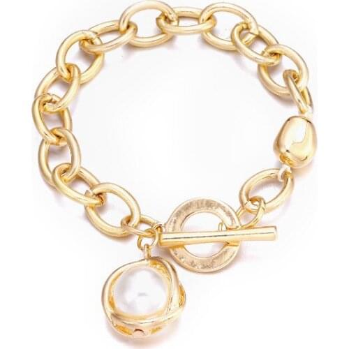 ORNAPEADIA Korean Fashion Jewelry Bracelet for Women Frosted Craft Chain Pearl Pendant OT Buckle Wild Wholesale Jewelry