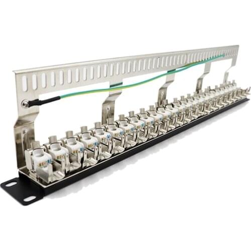 Cat7 Patch Panel 24Port CAT7/CAT6A FTP Patch Panel Full Shielded Incl. 24X Cat7 Shielded Keystone Adapter 1U 19Inch