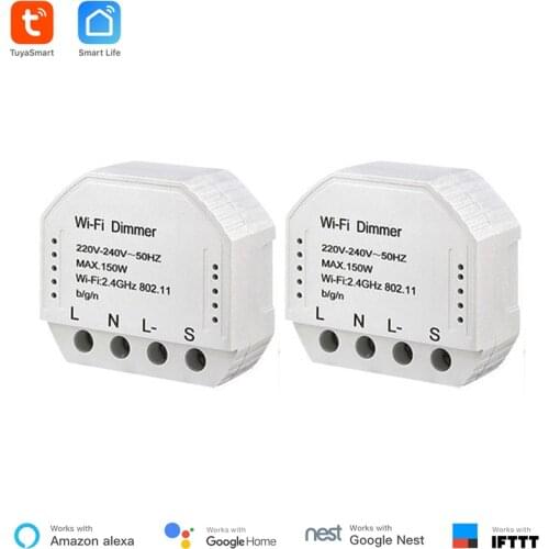 WiFi Dimmer 2 pieces Tuya Smart WiFi Dimmer Switch Module 150W Smart Switch Dimmer Work with Alexa Echo Google Home compatiable