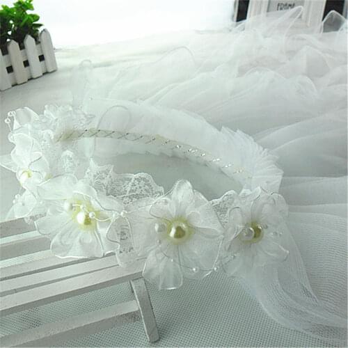 New Girls Veil Flower White Veil Headband Wedding Princess Headwear Hair Accessories for Kids Birthday Photograph Party Favors