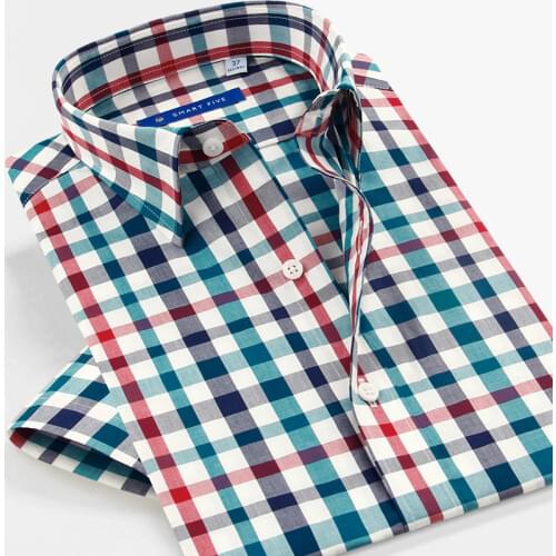 Smart five 100% Cotton Mens Shirts 2017 Summer Casual Shirt Short Sleeve High Quality Plaid Shirts For Male SFS5A315