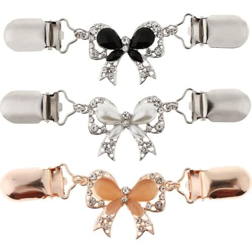 Rhinestone Sweater Cardigan Clip Shawl Collar Chain Brooch Jewelry for Women