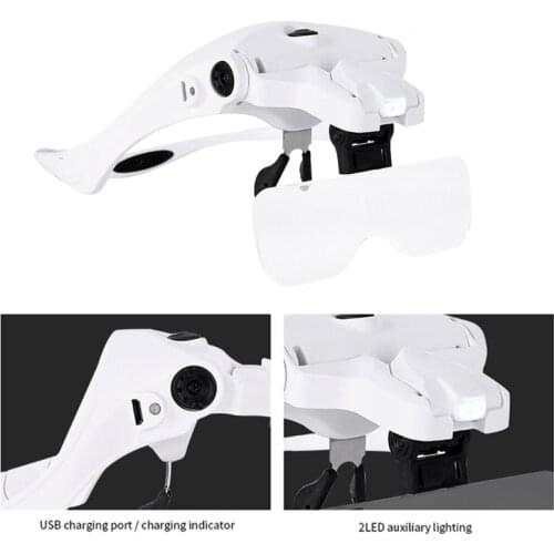 USB Rechargeable 5 Lens Magnifier Eyewear Bracket with Lights Magnifying Headset Glasses with Headband