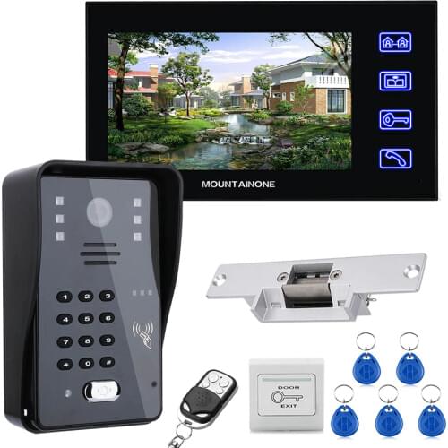 Mountainone 7" LCD RFID Password Video Door Phone Intercom System Kit + Electric Strike Lock + Wireless Remote Control unlock