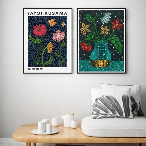 Yayoi Kusama Flowers Artwork Exhibition Canvas Painting Wall Art Nordic Posters and Prints Wall Pictures for Living Room Decor