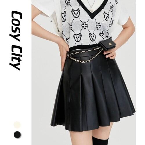 2021 Women Sexy Black High Waist Leather Pleated Skirt Mini Withered Skort A-Line 2000s Aesthetic Fashion Summer Autumn Y2K