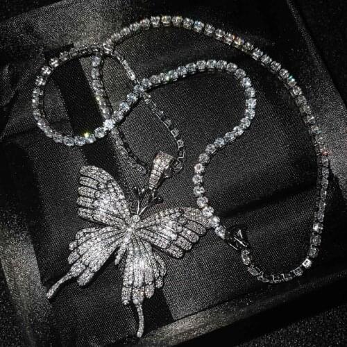 Luxury Big Butterfly Pendant Necklace Fashion Inlay Full Shiny Zircon 925 Silver Korean Style Jewelry For Women Wedding Party