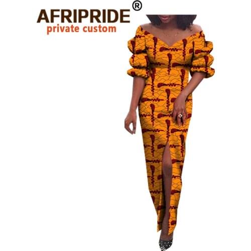 2020 african spring casual dress for women AFRIPRIDE half lantern sleeve ankle-length front split women casual dress A1825007