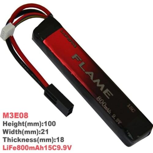 1pcs 100% Orginal Flame 9.9V 800mAh 15C LiFePO4 LFP Battery FLAME-POF4-03 AEG Airsoft Battery M3E08 Drop shipping