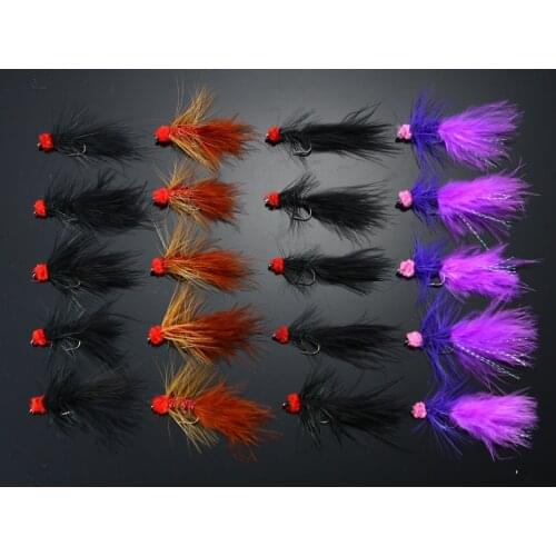 40Pcs Egg-Sucking Leach Woolly Buggers Black/Red Streamers Salmon Trout Fly Fishing Flies