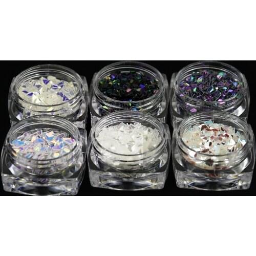 6Boxes/set Chameleon AB Laser Sequins 3D Diamond Nail Art Flakes Glitter Confetti Sequins for Acrylic Tip UV Gel Polish PLB38(6)