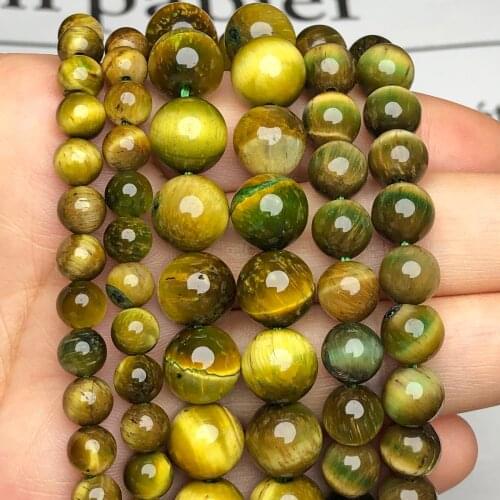 AAA Natural Stone Yellow Green Tiger Eye Loose Round Spacer Beads for Jewelry Making Diy Energy Bracelet Earrings 6/8/10MM 15"