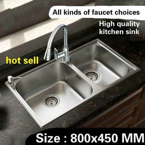 Free shipping Household Kitchen sink durable 0.8 mm thick food grade stainless steel vogue hot sell 800x450 MM