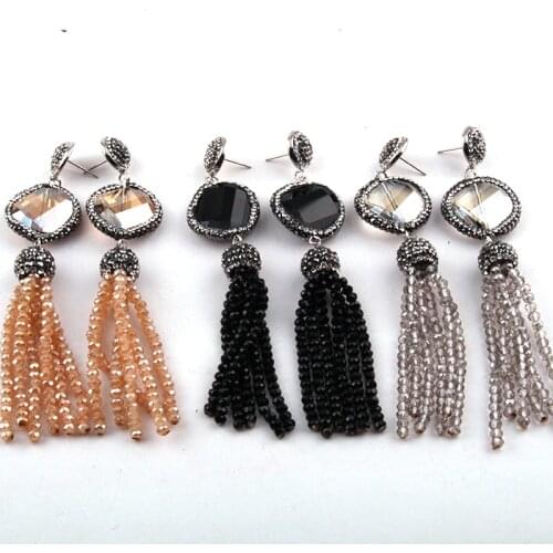Free shipping Fashion Handmake Paved Crystal Tassel Earring For Women