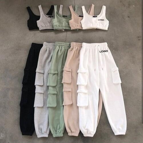 Spring Autumn Vintage Patchwork Joggers Sweatpants Harajuku Woman Trousers Elastics High Waist Solid Pants 5 Colors y2k Top Set