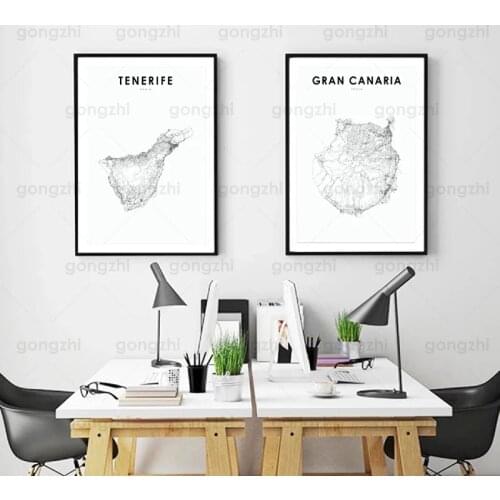Spain Country Area Black White Line Special Canvas Painting Living Room Bedroom Cafe Travel Shop Wall Decor Printing Hd Poster