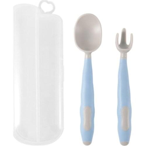 Baby Utensils Spoon Fork Set with Travel Case Toddler Babies Children Feeding Training Spoon Bendable Soft Self Feeding Spoons