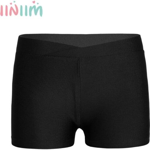 Iiniim 2-12T Kids Girls V-front Waistband Shorts Bottoms for Ballerina Gymnastic Leotard Summer Dancewear Boy-cut Child Shorts