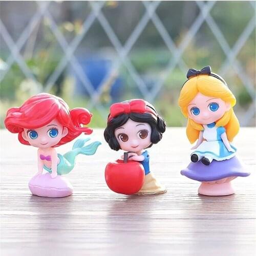 3Pcs Disney Snow White Alice Mermaid Princess 5-6cm Action Figure doll Toys kids Room Decoration Cake Topper For Kids Gifts