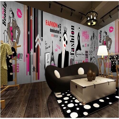 Photo wallpaper Fashion hand painted clothing shop wallpaper industrial style cement wall graffiti custom beauty nail mural