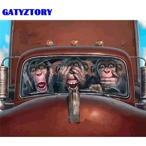 GATYZTORY DIY Painting By Numbers Monkey Animal Picture Colouring Zero Basis HandPainted Oil Painting Unique Gift Home Decor